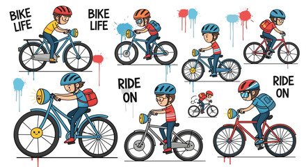 Diverse group of children enjoying active lifestyles through cycling on various bicycles