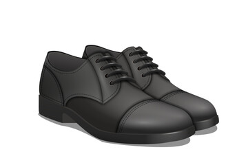 Black leather shoes for men. Elegant dress footwear on white background.