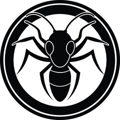 Circular ant head logo design with vibrant color options