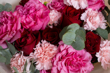 Beautiful bouquet of different flowers. Floral background. Pattern of fresh flowers. Floral card design with dark vintage effect