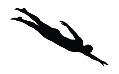 Dynamic silhouette of a swimmer in mid dive motion