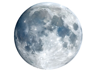 Full moon isolated on transparent background, a celestial sphere showing craters and lunar surface details in space