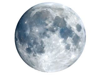 Full moon isolated on transparent background, a celestial sphere showing craters and lunar surface details in space
