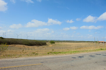 wind turbines farm, currais novos, nordeste, brazil