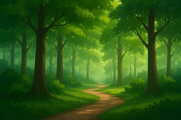 Lush Green Forest Path Nature Illustration