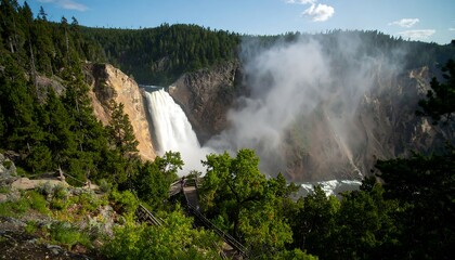 Waterfall cascading down rocky canyon