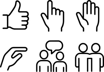 Obraz premium Hand Gestures and Human Interaction Vector Icons Black Line Set