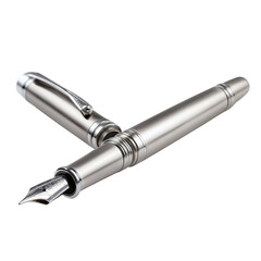 Fototapeta premium Elegant silver fountain pen, with open cap isolated on white background