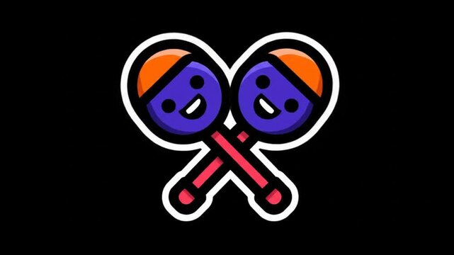 Cartoon maracas icon pair with smiling faces on black background