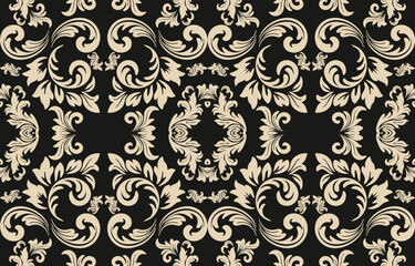 Seamless Damask pattern with Ikat floral design. Vector oriental embroidery inspired by Aztec and Baroque styles. Perfect for fabric, clothing, fashion, decoration, and tile textures.