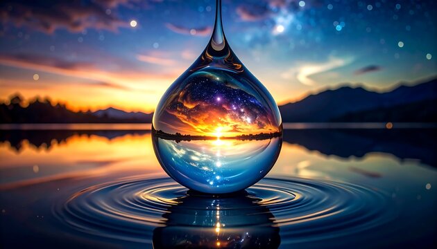 Crystal drop, sunset, cosmos