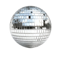 Shining disco ball with its mirrored tiles, reflecting light and creating party atmosphere isolated on white background