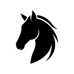 Horse head silhouette bold animal symbol strong equestrian vector minimal design with white background