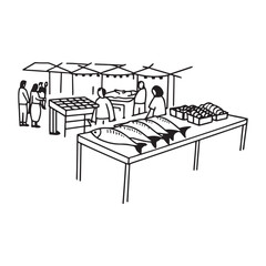 Obraz premium Market Scene with Fish and Customers