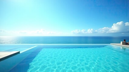 Obraz premium Infinity pool overlooking a sparkling ocean.