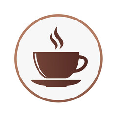 Obraz premium Brown coffee cup with steaming hot beverage icon in a circular frame
