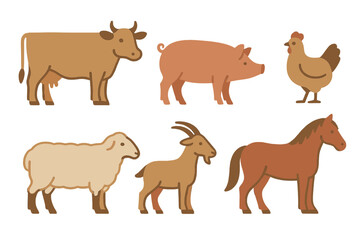 Obraz premium Collection of common farm animals including cow, pig, chicken, sheep, goat, and horse