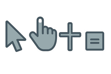 Obraz premium Graphic symbols for digital interaction: arrow, pointing hand, plus, and equals signs