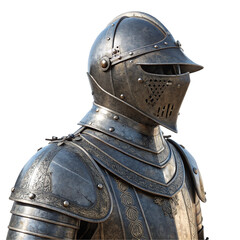 Fototapeta premium Knights full metal armor with helmet and gorget isolated on transparent background