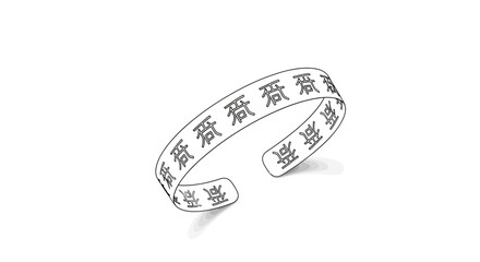 Elegant line art illustration of a stylish cuff bracelet with asian characters design
