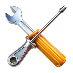 Wrench and screwdriver crossed isolated on transparent background PNG