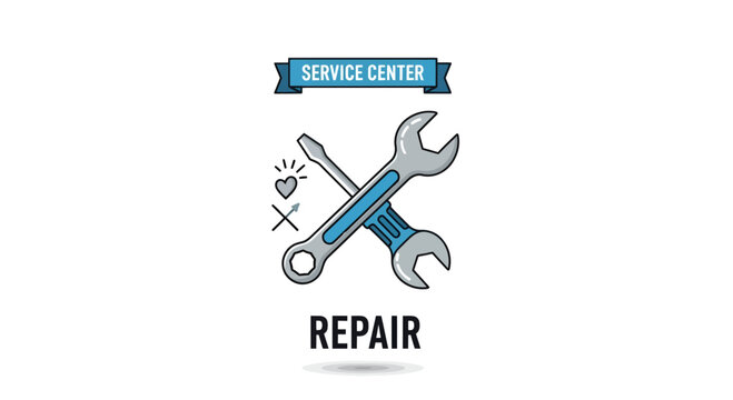 Illustration depicting service center emblem with crossed wrench and screwdriver symbol