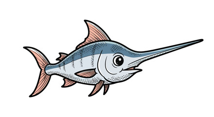 Obraz premium A charming swordfish illustration showcases marine life in a whimsical and endearing style