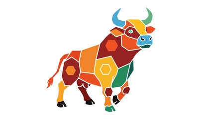 Abstract polygonal bull illustration showcasing vibrant colors and geometric design