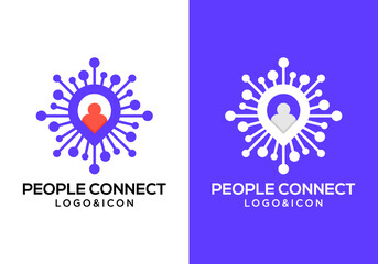 vector logo icon of person with technology pin