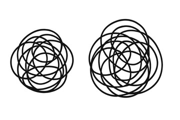 Tangled and untangled thread, chaos and order theory metaphor. Complex problem solving concept. Psychology, mental health. Messy mind, brain process, anxiety and stress relief.