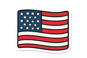USA flag sticker vector illustration. American national symbol cartoon badge. Wavy United States emblem for Independence Day, 4th of July. Patriotic icon isolated design element.