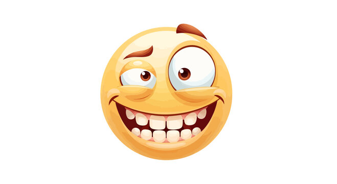 Cartoon emoji with a wide grin and misaligned eyes conveying comedic amusement