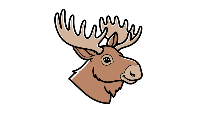 Cartoon-style depiction of a moose head with prominent antlers against white background