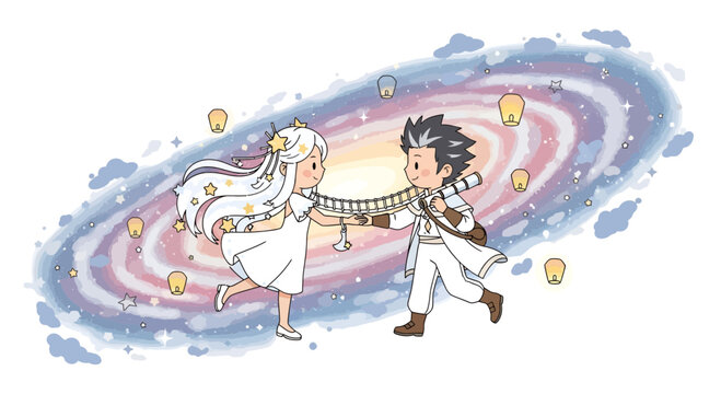 Celestial connection: A star maiden and a young voyager bridging realms of cosmic wonder