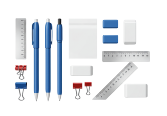 Isolated Set of Office Supplies for School or Business Work Equipment in Still Life Format