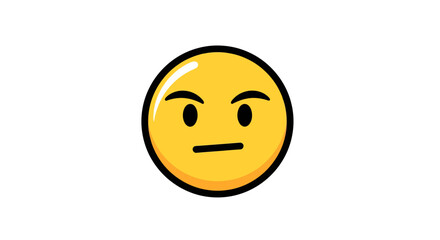 Intense gaze, yellow face with an outline expressing scrutiny and disapproval in a digital