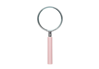 Isolated magnifying glass with pink handle for studying and searching, a helpful tool