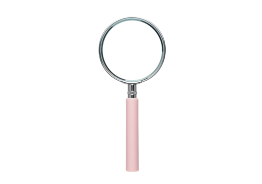 Isolated magnifying glass with pink handle for studying and searching, a helpful tool