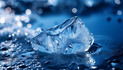 Obraz premium intricate details of melting ice particles focus on odd ice crystal