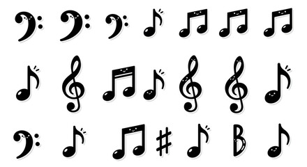 Playful musical notes with charming expressions create whimsical harmony and delight