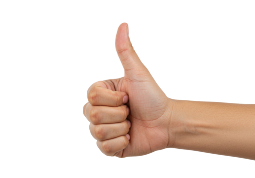 Isolated hand making thumbs up gesture, sign of approval, excellent achievement or agreement