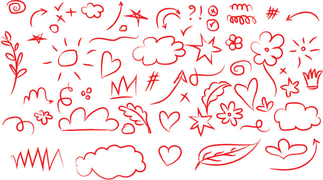 Whimsical red doodles flow beautifully across a clean white background, perfect for adding a playful and creative touch to your designs and projects