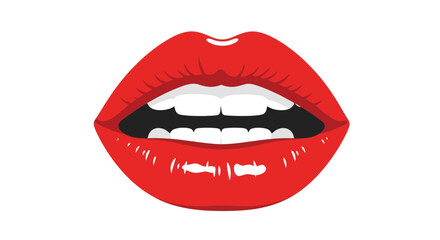 Stylized red lips illustration with glossy effect and bright white teeth graphic design element