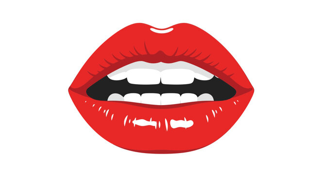 Stylized red lips illustration with glossy effect and bright white teeth graphic design element