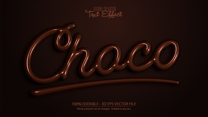 Naklejka na ściany i meble Chocolate styled text effect with glossy liquid chocolate design for creative branding and packaging projects vector illustration