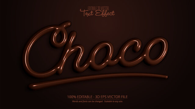 Chocolate styled text effect with glossy liquid chocolate design for creative branding and packaging projects vector illustration