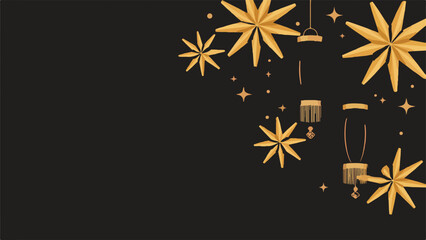 Golden stars and lanterns on a dark background design