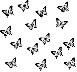 A pattern of black and white butterfly illustrations