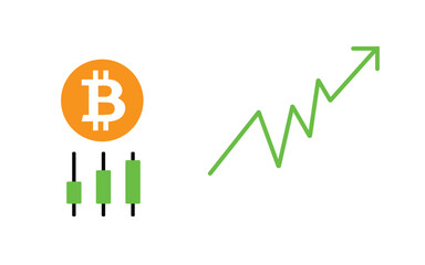 Bitcoin Financial market growth concept. bitcoin market up. Illustrator Vector file high resolution Picture. Perfect for stock trading. cryptocurrency and investment. Transparent background