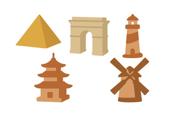 Famous global landmarks and architectural wonders representing diverse world heritage